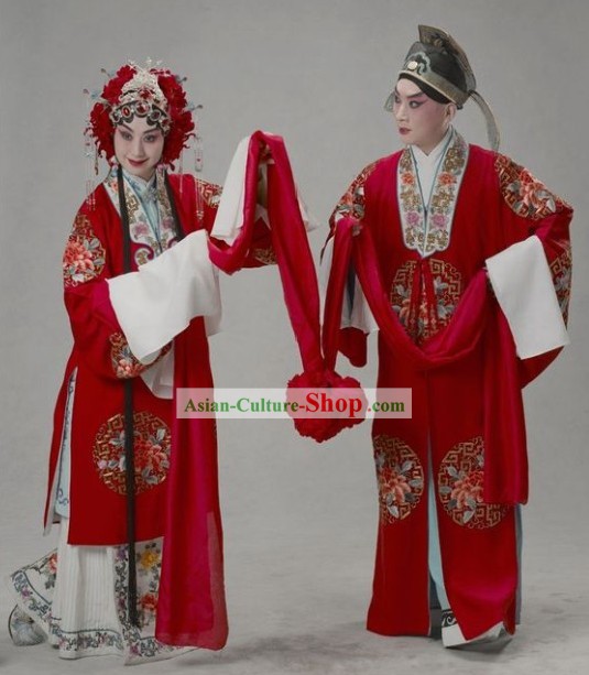 Chinese Traditional Bride and Bridegroom Wedding Dress and Hat Complete 2 Sets