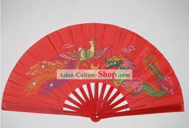 Dragon and Phoenix Red Fan