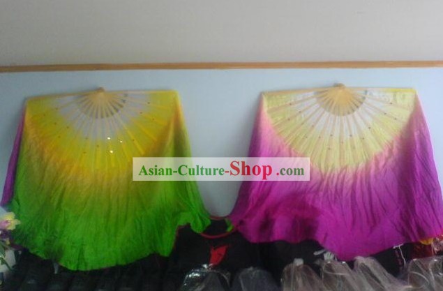 30 pulgadas de longitud de doble capa de seda Dos Colores Fan Dance