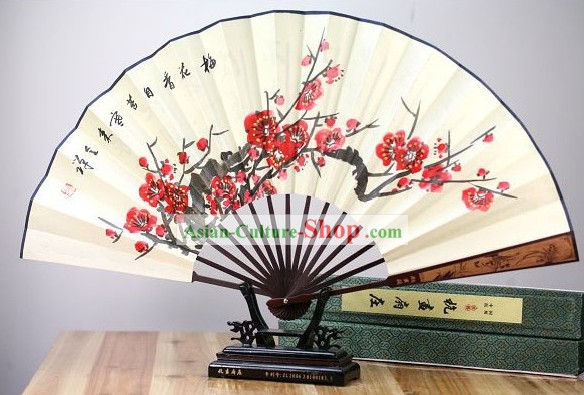 Mão chinesa Painted Plum Blossom Fan