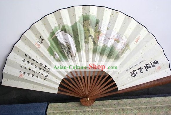 Chinese Hand Painted Large Wall Fan - Birds