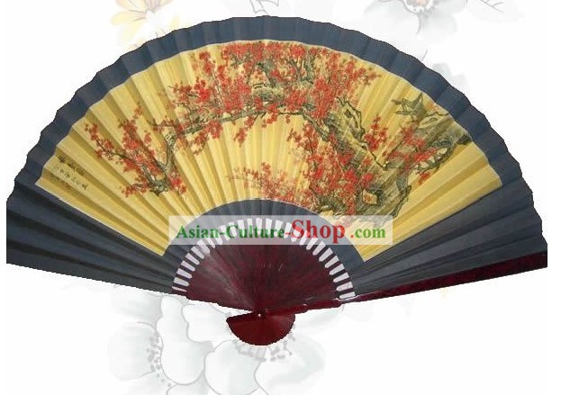 Hand Painted Plum Blossom Large Standing Wall Fan