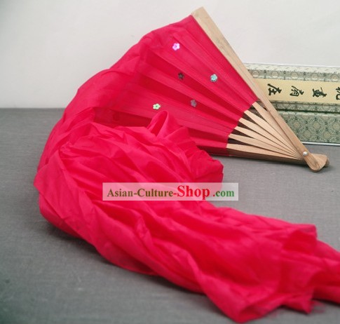 59 pulgadas de largo de seda pura danza Red Ribbon Fan