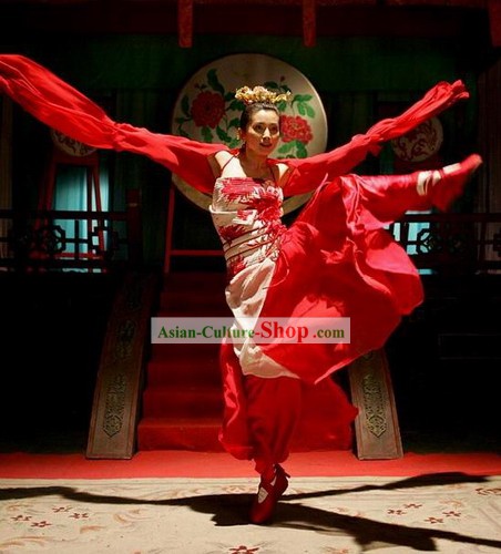 Red Silk Watersleeve Dance Costume