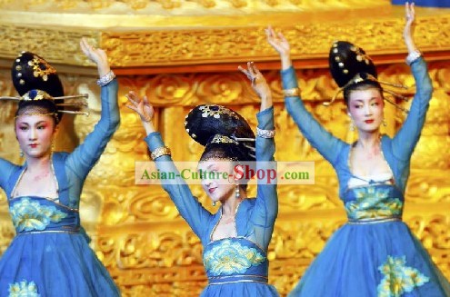 Chinese Blue Palace Dance Costumes for Beijing Olympic Games Opening