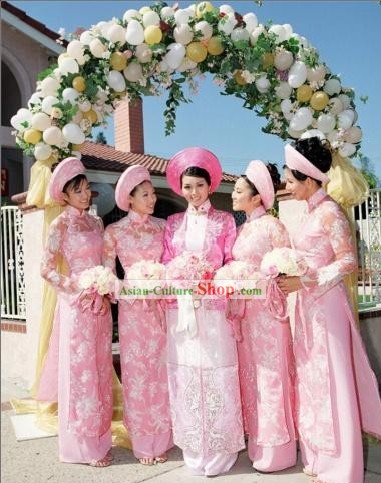 Vietnamiens ensemble traditionnel robe de jeune mariée complète