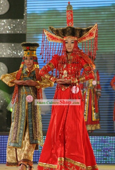 Chinese Traditional Mongolian Wedding Dress Complete Set