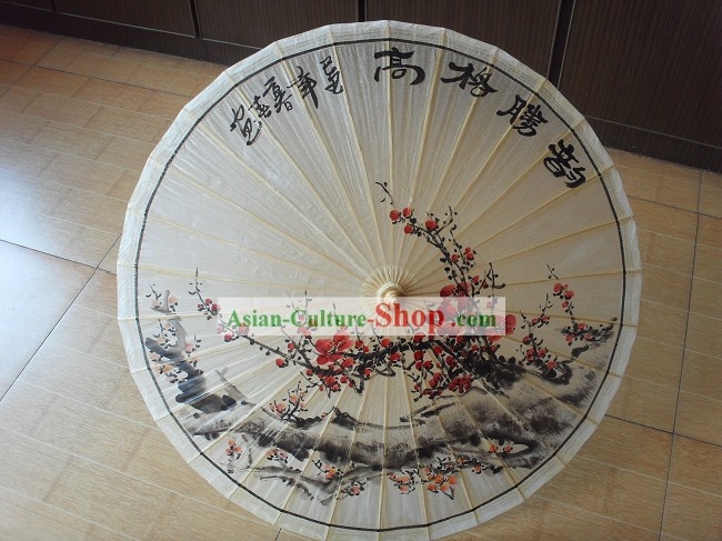 Tradicionales Mano China Playa pintura, la lluvia y el paraguas de sol - flor del ciruelo