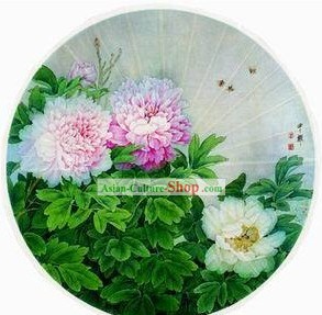 Large 40 Inch Chinese Hand Made Peony Painting Umbrella