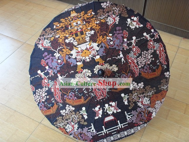 伝統中国の手は布の傘を作ら