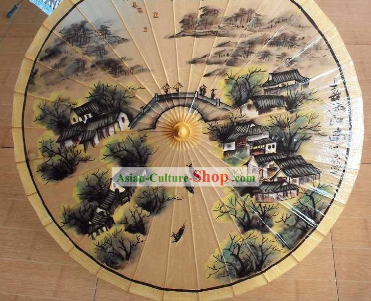 Tradicionales Mano China Playa pintura, la lluvia y el paraguas de sol - Pueblo de Agua