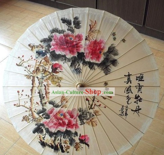 Mão chinesa feitas e pintadas Grande Peony Dance Umbrella Pintura