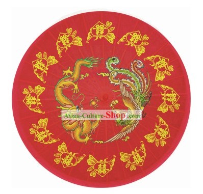40インチ大中国の伝統フェニックスとドラゴンの結婚式の傘
