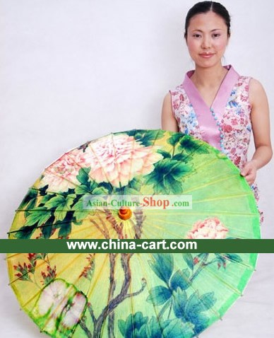 Chinese Hand Painted Peony Painting Umbrella