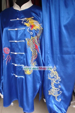 Arts martiaux chinois Tai Chi brodé dragon Blouse et pantalon Ensemble complet