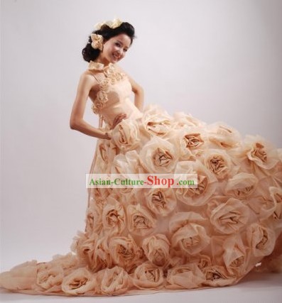 Romantic Rose vestido de casamento de Design e Decoração de cabelo Set completo para as Mulheres
