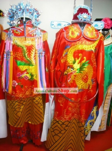Noiva Chinês Tradicional e Vestido de Noiva Noivo e Hat Completo 2 Sets