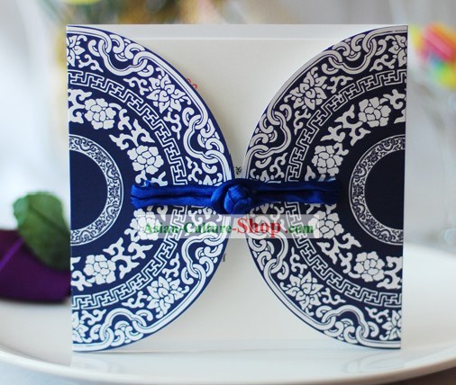 Mão Supremo Feitos azul e branco da porcelana chinesa Cartões do convite de casamento 20 Set Pieces