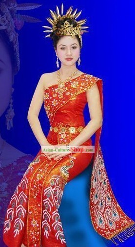 태국 전통 웨딩 피콕 드레스 세트