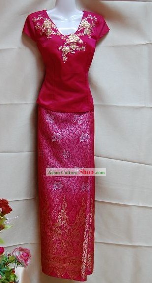 Traditionnelle Rouge thaïlandaise Set National Costume complet