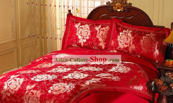 Chinese Lucky Red Qulit Cover and Sheet Cover Wedding Bed Set