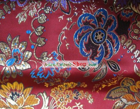 Chinese Silk Fabric with Golden Flowers