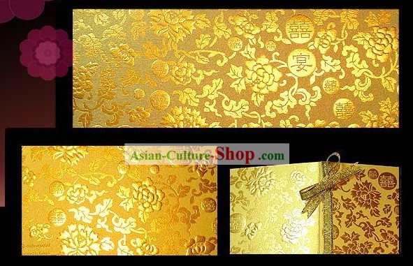 Supremo Ouro Double Happiness Cartões de casamento chinesa Convite 20 Set Pieces