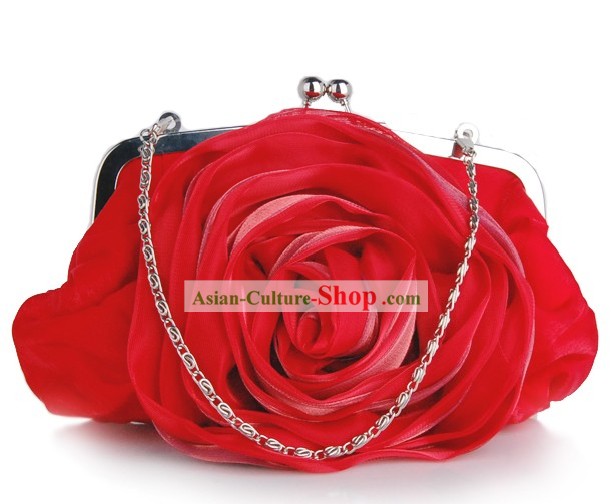 Red Rose chinês Wedding Bolsas Brocade Silk