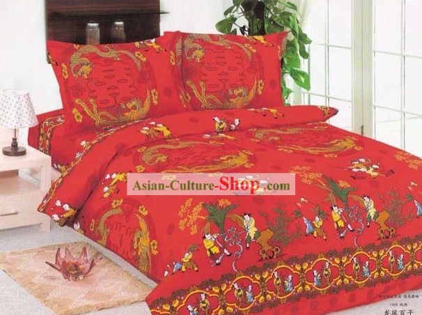 Tradicional Chinesa do casamento Bedding Set Felicidade