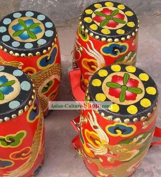 Flower Madeira chinês tradicional Handmade Drum/Mini Dragão Drum Kit/Drum chinês para Dançar