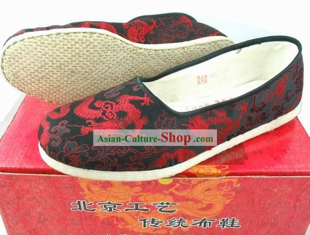 Kung Fu Red and Black Dragon Shoes for Men