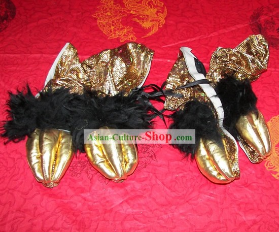 Lion Shoes/Lion Dance Shoes Cover/Lion Dance Sequin Shoes/Lion Dance Fur Shoes