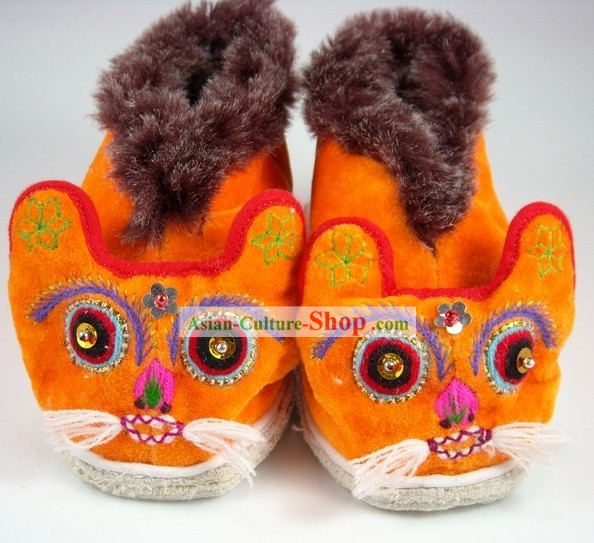 Crianças Chinês Tradicional Calçados/Calçados Inverno Handmade do tigre