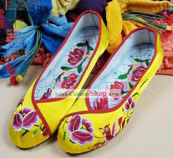 Oiseaux main et chaussures en tissu Fleur Jaune