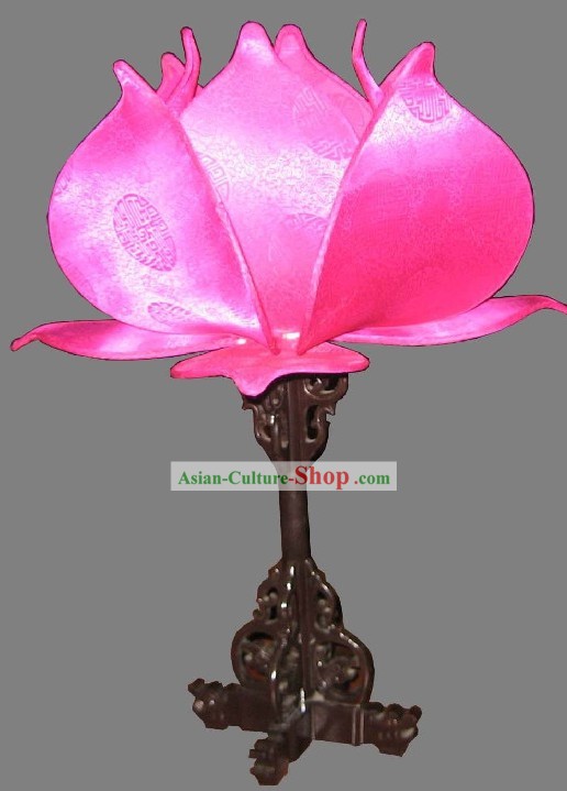 Chinese Lotus Ancient Lanterns/Wood and Silk Desk Lanterns