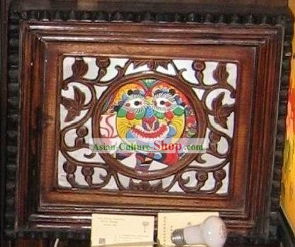 Chinese Antique Style Wooden Lion Dance Wall Lanterns