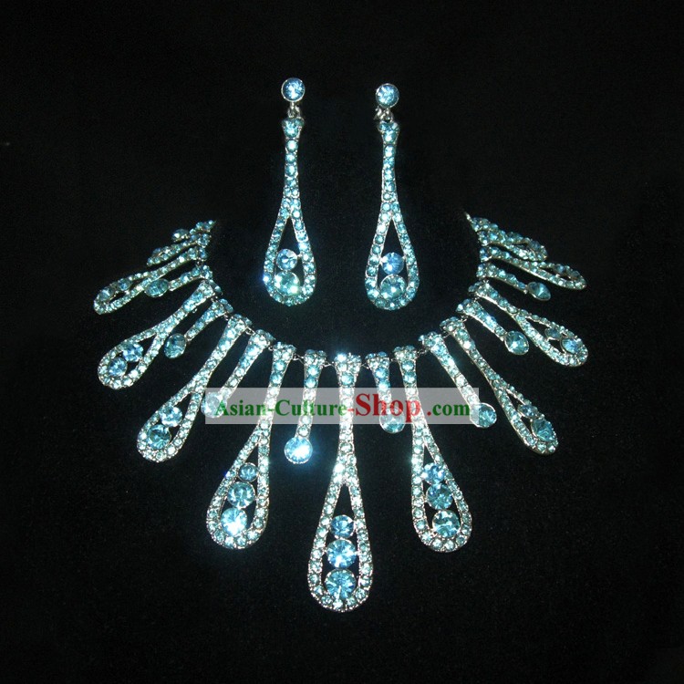 Blue Necklace and Earrings Chinese Wedding Jewelry Set