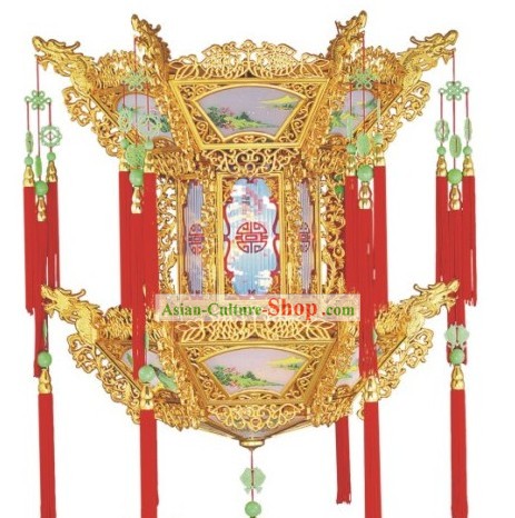 35 Inch Grande Golden Dragon Chinese Palace Lantern