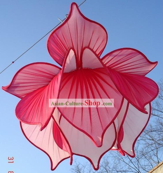 Large Red Silk Lotus Ceiling Lantern