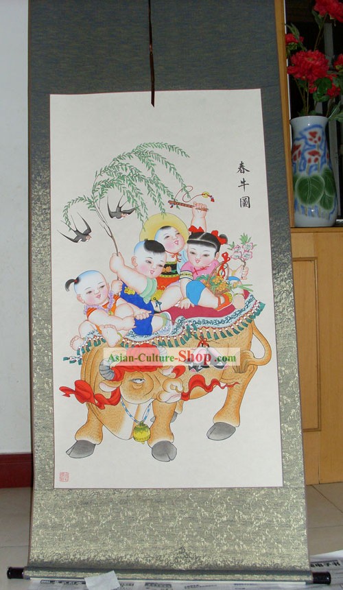 Chinese Traditional Painting/Yangliuqing Folk Painting - Cow and Children