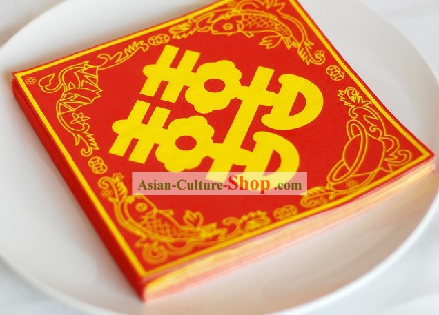 Traditional Chinese Style Three-ply Double Happiness Wedding Napkin