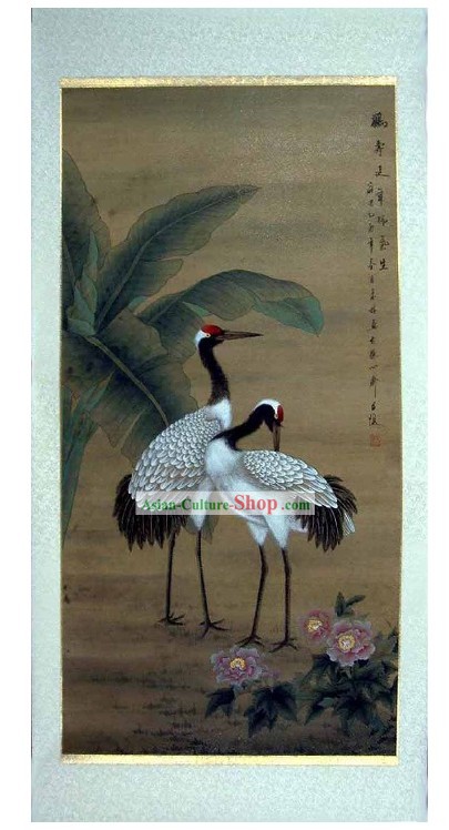 Guindaste pintura tradicional chinesa por He Lin