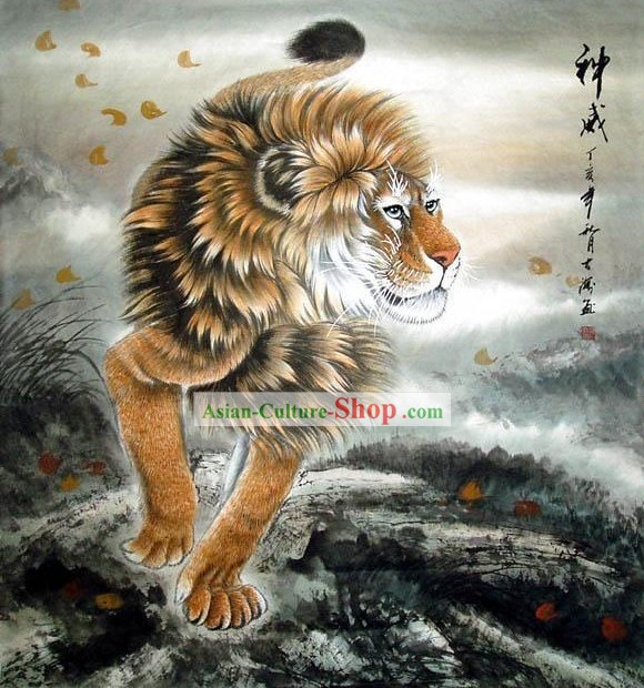 Pintura leão tradicional chinesa por Ele Dahai
