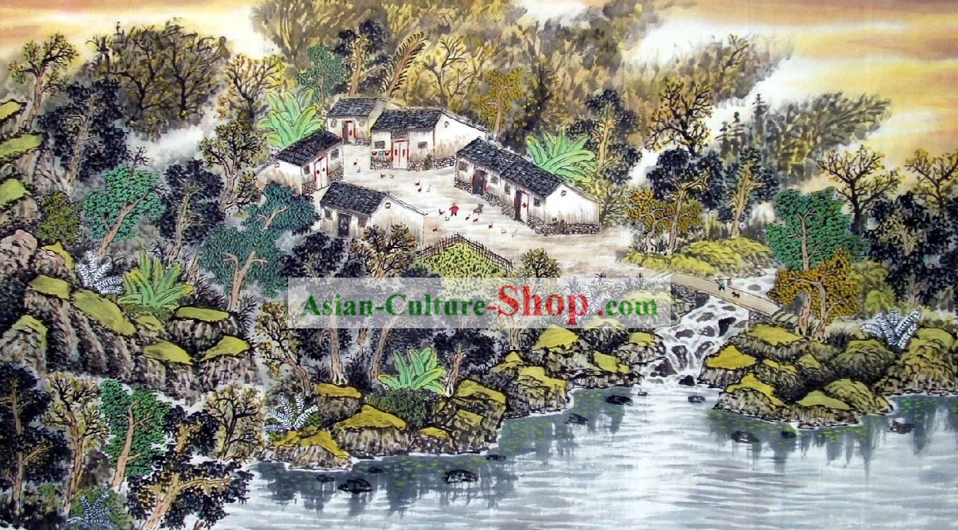 Pintura de paisagem chinesa - Aldeia da Paz
