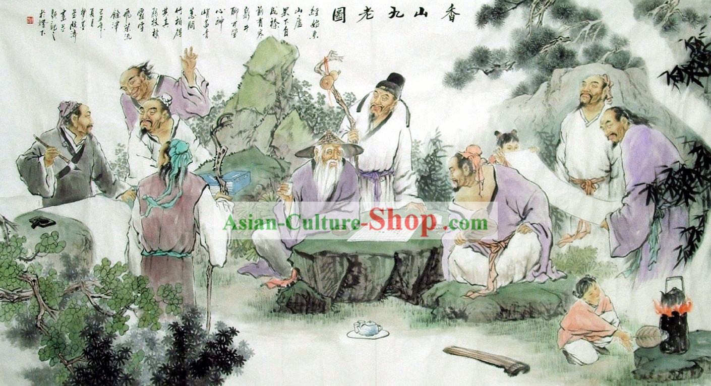 Pintura Figura Chinês - Nine Old Men vivem dentro Xiang Montanha