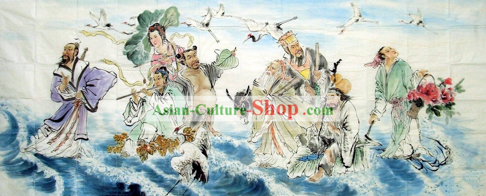 Pintura Tradicional Chinesa - As Oito Imortais Atravessam o Mar