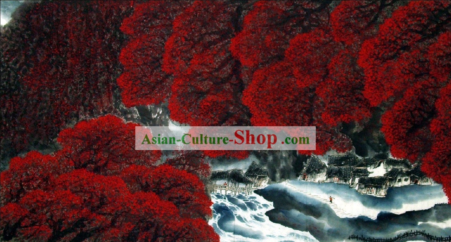 Pintura Cenário tradicional chinesa - Forest Autumn vermelho por Wu Zhaohua