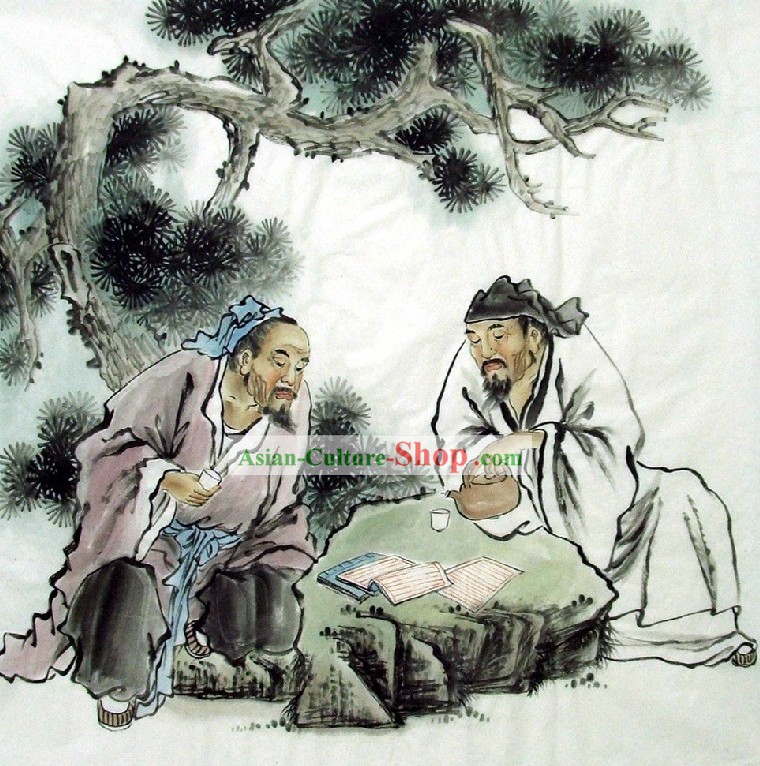 Pintura Tradicional Chinesa - Jogando Xadrez por Qing Shaoping