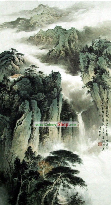 Traditional Chinese Hill Painting by Li Yifeng