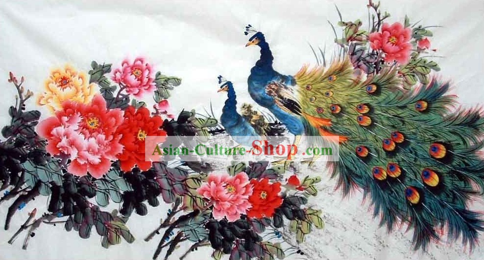 Traditional Chinese Painting - Peacock and China National Flower Peony